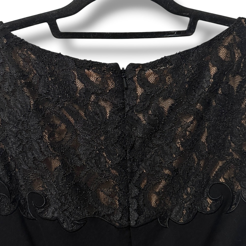 Cache Black Lace Illusion Yoke Sleeveless Sheath Dress 6 Cocktail LBD - Picture 5 of 10